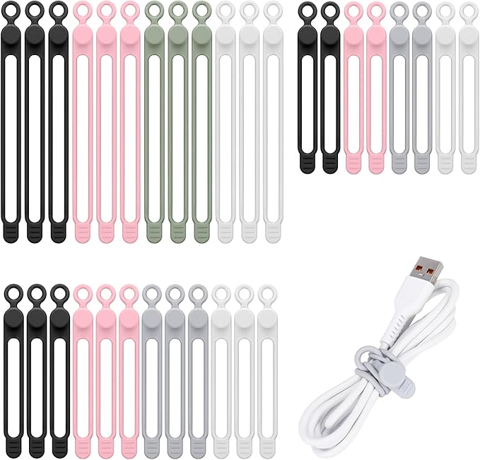 32Pcs Silicone Cable Ties, Data Cable Organizer Silicone Cable Straps Cord Ties by Unknown