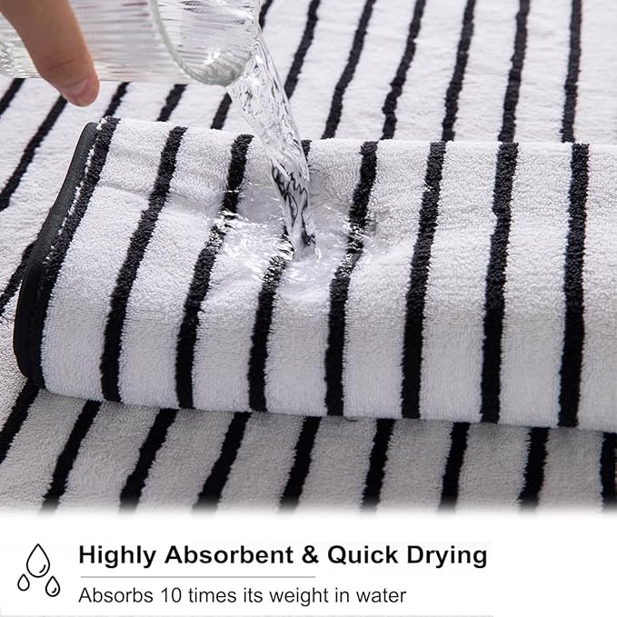 Oliven 8 Pcs Black White Cabana Stripe Large Bath Towel Set Oversize Bath - Image 5