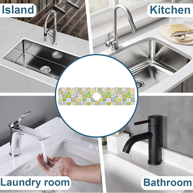 Cute Flowers Sink Splash Guard Retro Floral Faucet Absorbing Mat Fast Drying - Image 7
