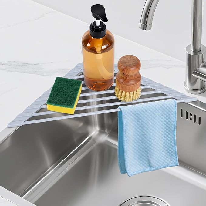 Triangular Sink Rack, Foldable Sink Drying mat, Heat-Resistant, and Rust-Proof by HANZENMA