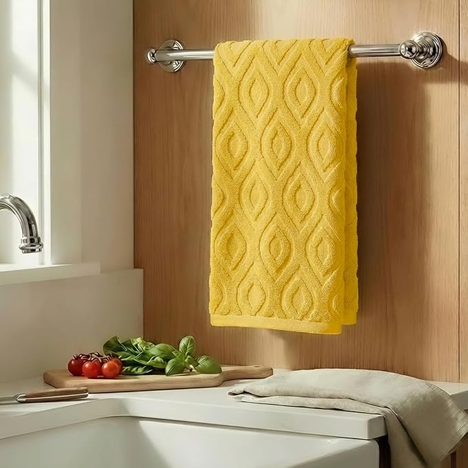 Artoid Mode 1 Pc Yellow 3D Diamond Grid Jacquard Hand Towels - Image 3