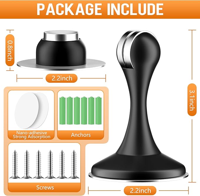 2 Pack Magnetic Door Stoppers, Stainless Steel Magnetic Door Stop, Wall & Floor - Image 3