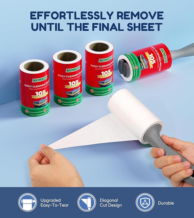 4X Extra Sticky Lint Roller for Pet Hair, Lint Rollers 315 Sheets Mega Value Set - Image 4