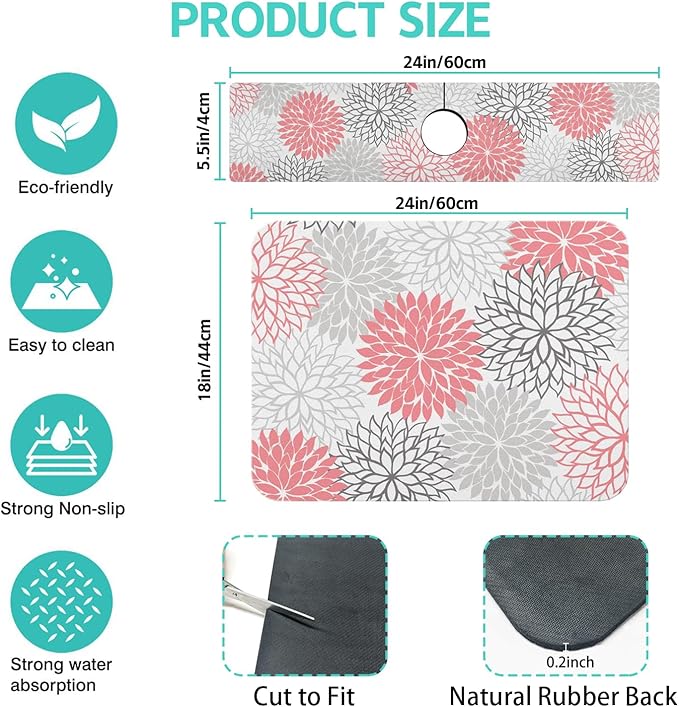 Dish Drying Mat for Kitchen Counter Matt, Super Absorbent Non-slip Rubber Backed - Image 2
