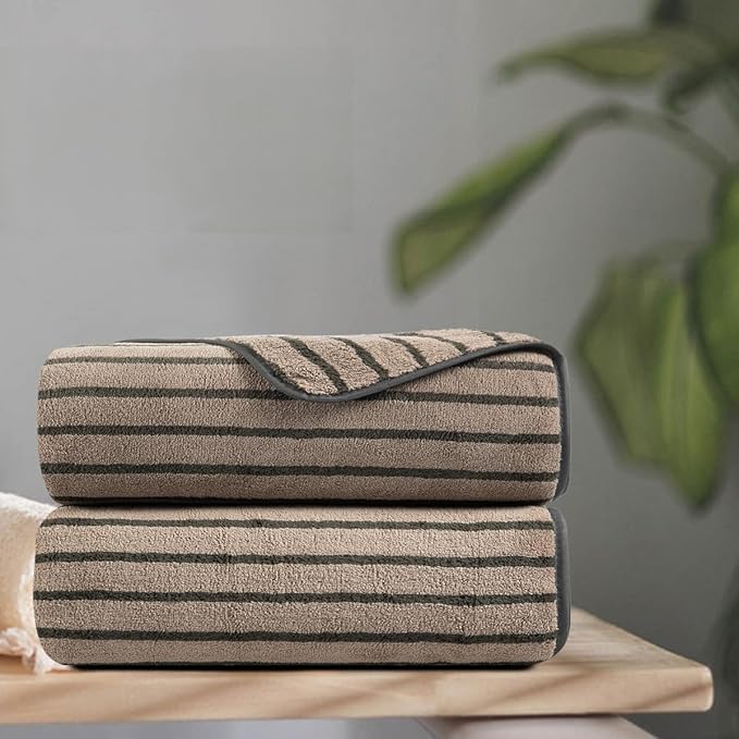 Oliven 2 Piece Brown Cabana Stripe Hand Towels by Oliven