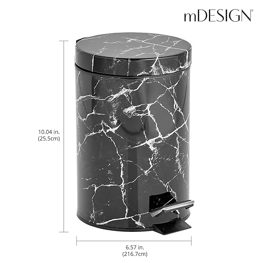 mDesign Extra Small Modern 3-Liter/.7 Gallon Round Metal Lidded Step Trash Can - Image 3