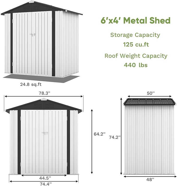Patiowell 6x4 FT Outdoor Storage Shed, Garden Tool Storage Shed with Sloping Roof and Double Lockable Door, Outdoor Shed for Garden Backyard Patio Lawn,White - Image 5