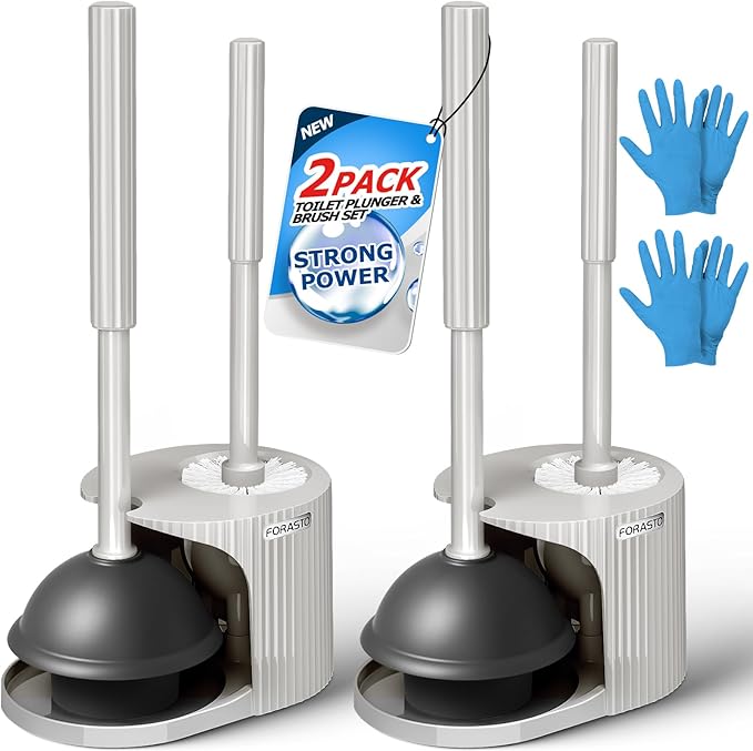 2Pack 2 in 1 Toilet Brush and Plunger Set, Extended Handle Plunger，Toilet Bowl by FORASTO