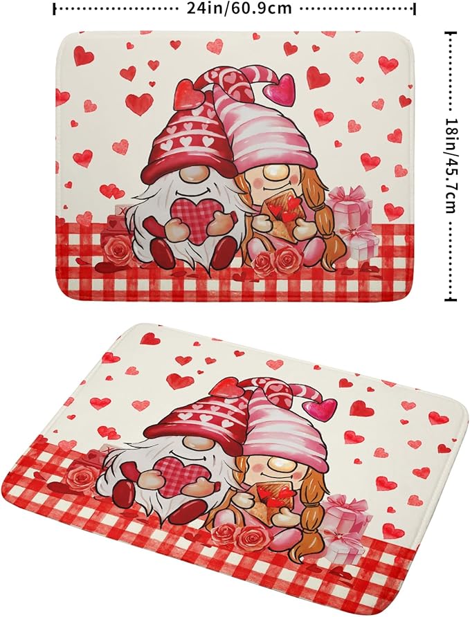 Love Gnome Dish Drying Mat 18"x24" Red Heart Microfiber Dish Drainer Rack Mat - Image 2
