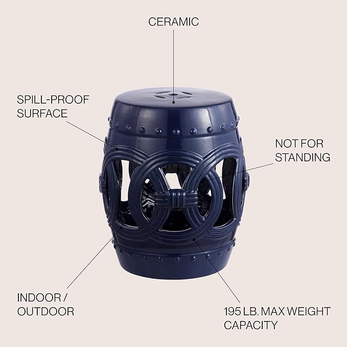 JONATHAN Y TBL1022B Lucky Coins 16" Chinese Ceramic Drum Indoor/Outdoor Garden Stool Bohemian, Coastal, Classic, Cottage, French Country, Traditional, Side Table, Plant Stand, Spill-Proof, Navy - Image 5