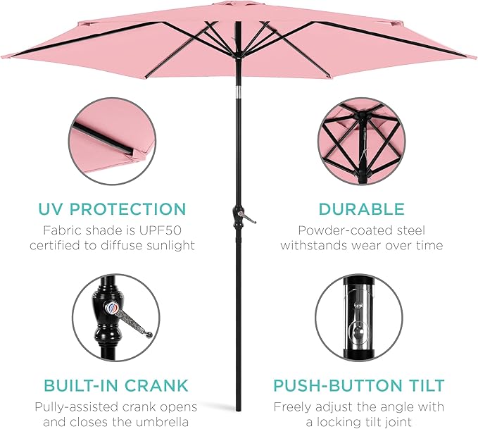 Best Choice Products 10ft Outdoor Table Compatible Steel Polyester Market Patio Umbrella w/Crank and Easy Push Button Tilt - Image 5
