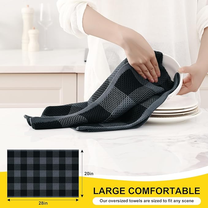 Homaxy 100% Cotton Waffle Weave Check Plaid Kitchen Towels, 20 x 28 Inches - Image 3