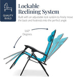Best Choice Products Oversized Padded Zero Gravity Chair, Folding Outdoor Patio Recliner, XL Anti Gravity Lounger for Backyard w/Headrest, Cup Holder, Side Tray, Polyester Mesh - Aqua Blue - Image 7