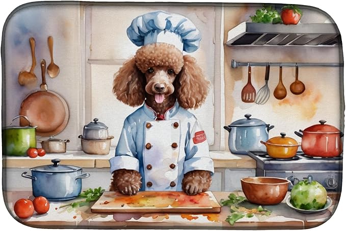 Caroline's Treasures DAC6304DDM Chocolate Poodle The Chef Dish Drying Mat by CarolinesTreasures