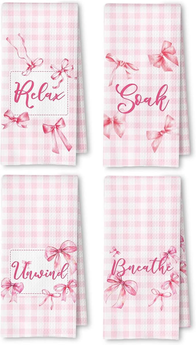 Coquette Pink Bow Checkered Decorative Towels by Unknown