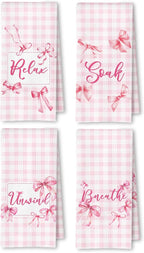 Coquette Pink Bow Checkered Decorative Towels by Unknown