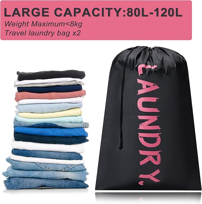 2 Pack XL Travel Laundry Bag, Machine Washable Dirty Clothes Organizer - Image 4