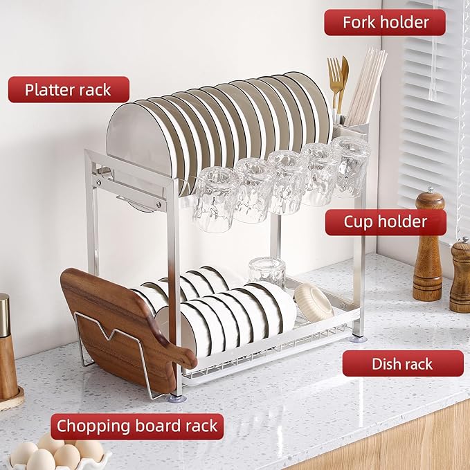 Dish Drying Rack, Double Layered countertop Kitchen Organizer - Image 5