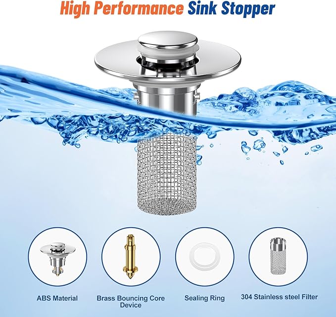 2024 New Pop Up Bathroom Sink Drain Strainer Hair Catcher, Sink Drain Stopper - Image 6