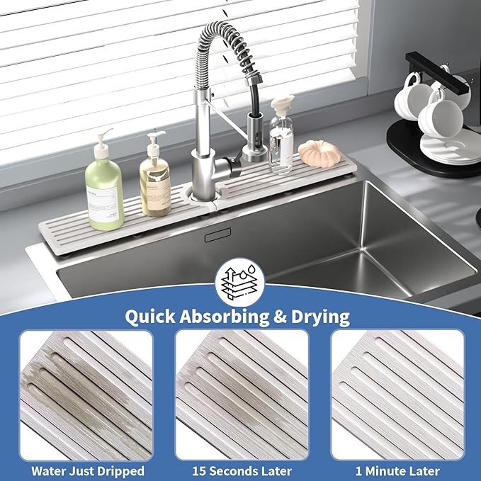 Kitchen Faucet Mat, Diatomite Sink Faucet Mat Splash Guard - Image 5