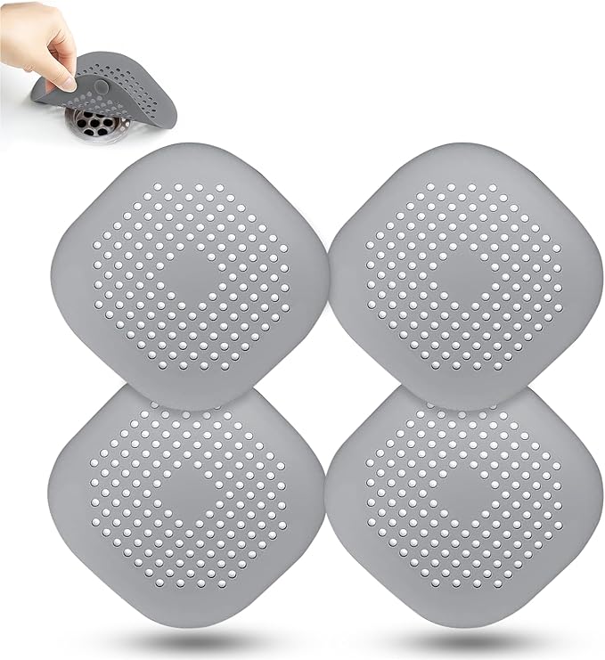Silicone Square Drain Hair Catcher – 4-in-1 Set Shower Drain Strainer Covers by Unknown