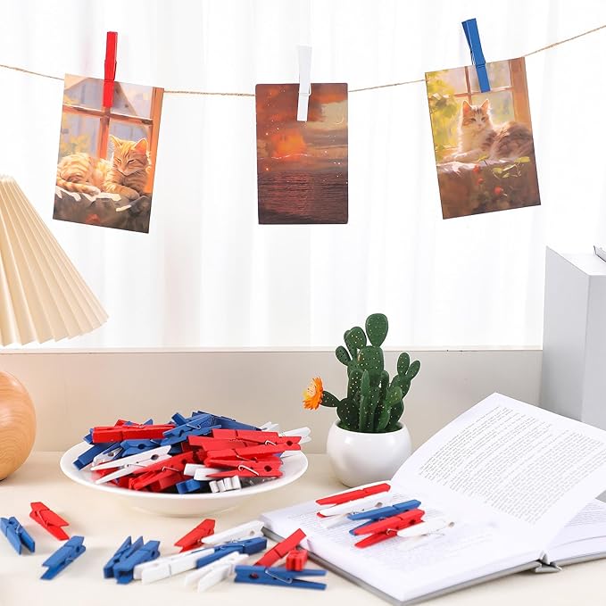 Weysat 120 Pcs 4th of July Colored Clothes Pins 2. 9" Wooden Patriotic - Image 4