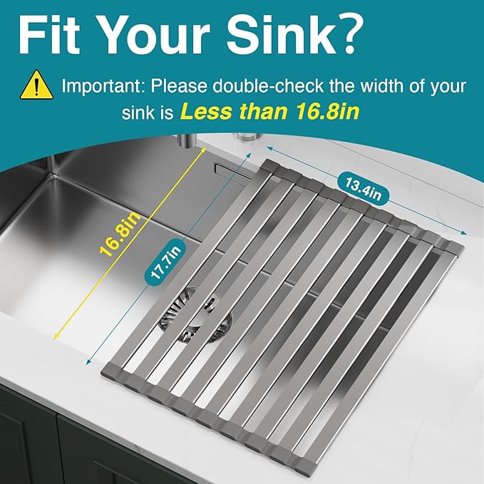 Aluminum Roll Up Dish Drying Rack Over The Sink, 17.7" x 13.4" Rust-Proof - Image 6