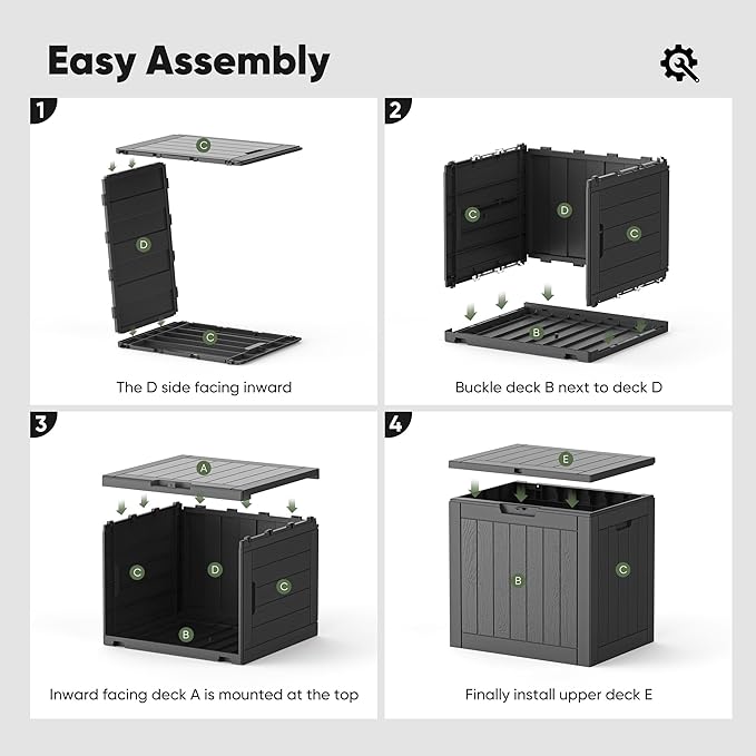 NEWBULIG 31 Gallon Outdoor Storage Box, Waterproof Deck Box with Lockable Lid, Patio Furniture Bench & Side Table, Easy Assembly, for Garden, Pool, Patio & Backyard Organization, Black - Image 7