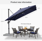 PURPLE LEAF 10 Feet Patio Umbrella with Base Outdoor Cantilever Solar Powered LED Square Umbrella Aluminum Offset Umbrella with 360-degree Rotation for Garden Deck Pool Patio Navy - Image 8
