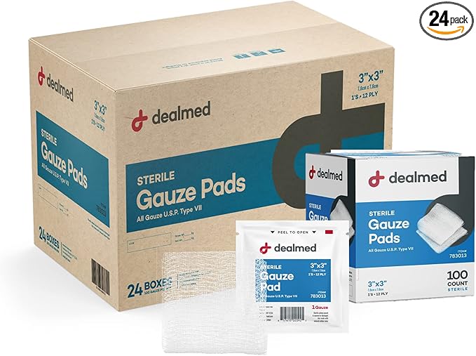 Dealmed 3’’ x 3’’ Sterile Gauze Pads Disposable and Individually Wrapped by Dealmed