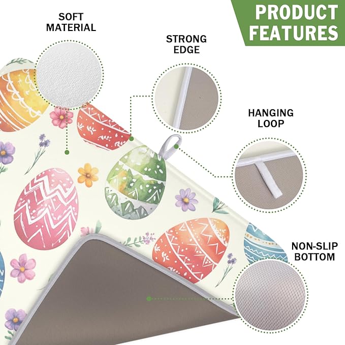 Easter Dish Drying Mat for Kitchen Counter Colorful Easter Eggs Floral Pattern - Image 3