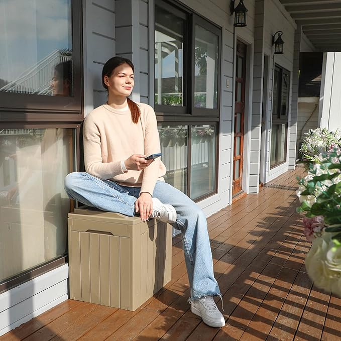 Patiowell 30 Gallon Resin Deck Box, Outdoor Storage Box for Patio Furniture, Deliveries, Pool Supplies,Waterproof and Lockable, Light Brown - Image 7