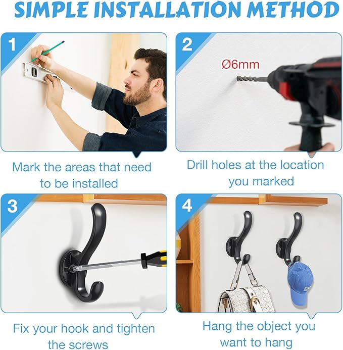 8 Pack Coat Hooks Wall Mount Heavy Duty Utility Retro Double Hooks - Image 5