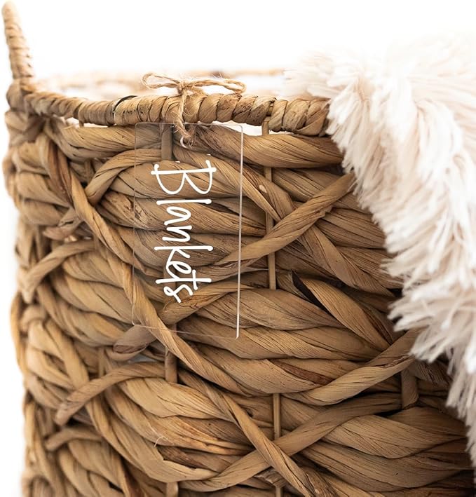 SAVVY & SORTED 12 Clear Basket Tags 3.5” x 2”, Acrylic Hanging Tags by SAVVYSORTED%C2%AE