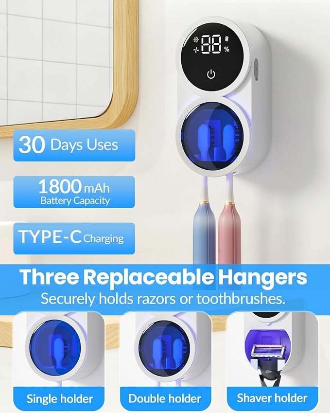 Toothbrush Sanitizer Holder, GEVOODIX Tooth Brush Holder - Image 5