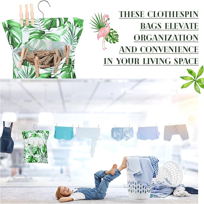 2 Pcs Clothespin Bag with Hanging Hook Waterproof Laundry 13" x 12" Clothes Pin - Image 5