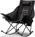 Oversized Rocking Camping Chair with Headrest & Cup Holder - 400lbs Capacity, 600D Oxford Fabric, Easy Fold Portable Outdoor Rocker Chair for Camping, Backyard, Beach, Deep Gray - Image 9