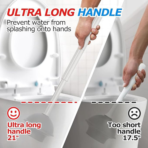2 in 1 Toilet Plunger and Brush Set, Extended Handle Plunger, Toilet Bowl Brush - Image 2