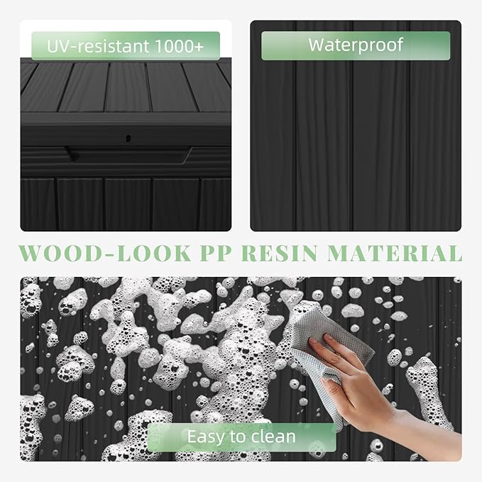 DRATO 45 Gallon Deck Box, Outdoor Storage Box for Patio Furniture, Patio Cushions, Gardening Tools, Pool Supplies 480lbs Weight Capacity,Waterproof Resin Storage Boxes（Black，45 Gallon） - Image 4