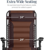 Best Choice Products Oversized Padded Zero Gravity Chair, Folding Outdoor Patio Recliner, XL Anti Gravity Lounger for Backyard w/Headrest, Cup Holder, Side Tray, Polyester Mesh - Espresso/Brown - Image 3