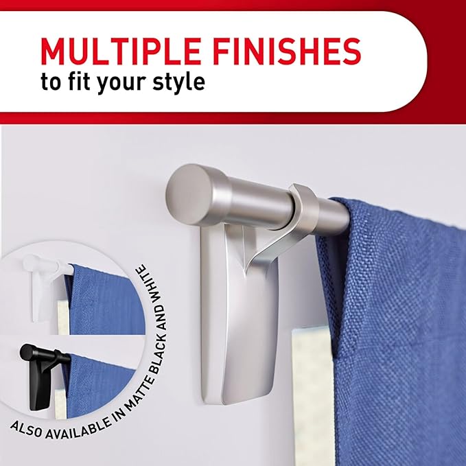 Command 10 lb Satin Nickel Curtain Rod Hooks, 2 Hangers and 4 Strips, No - Image 3