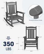 KINGYES Oversized Outdoor Rocking Chair Set of 2, HDPE Patio Rocking Chairs for Adults,Gray - Image 3