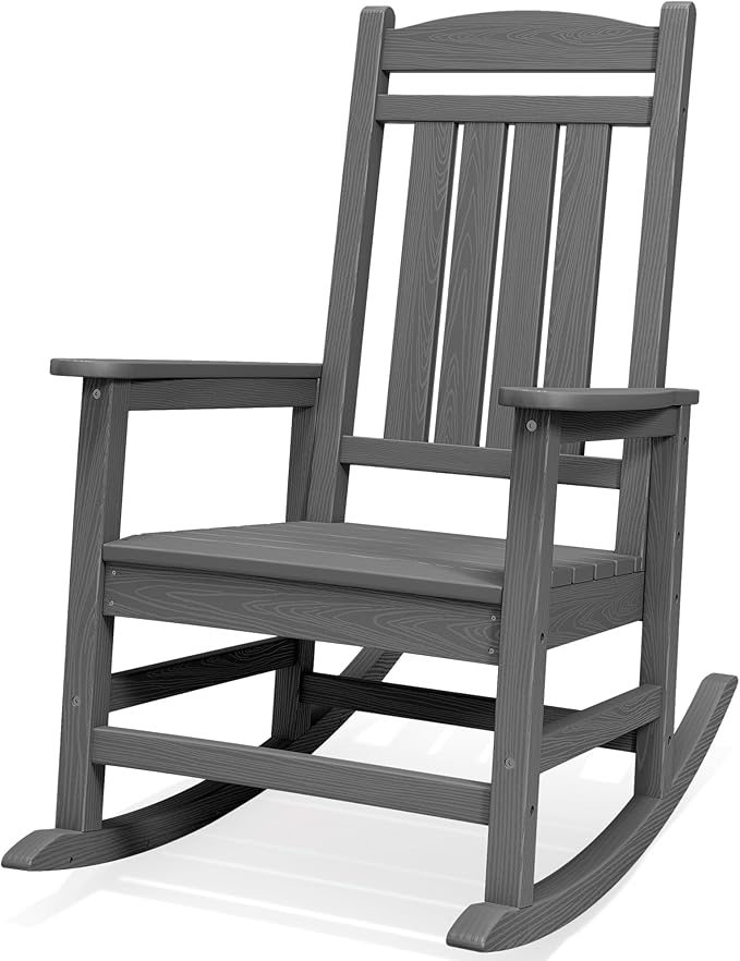 SERWALL Outdoor Rocking Chair, HDPE Patio Rocking Chair All-Weather Porch Rocker for Balcony, Yard, Dark Gray by SERWALL