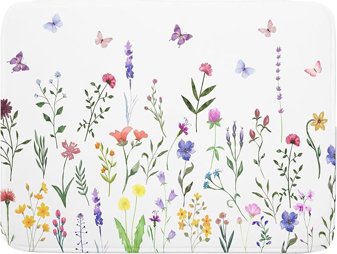 Watercolor Floral Dish Drying Mat by Kawani