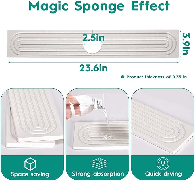24 Inch Stone Faucet Mat for Kitchen Sink, Kitchen Sink Splash Guard-Water - Image 3