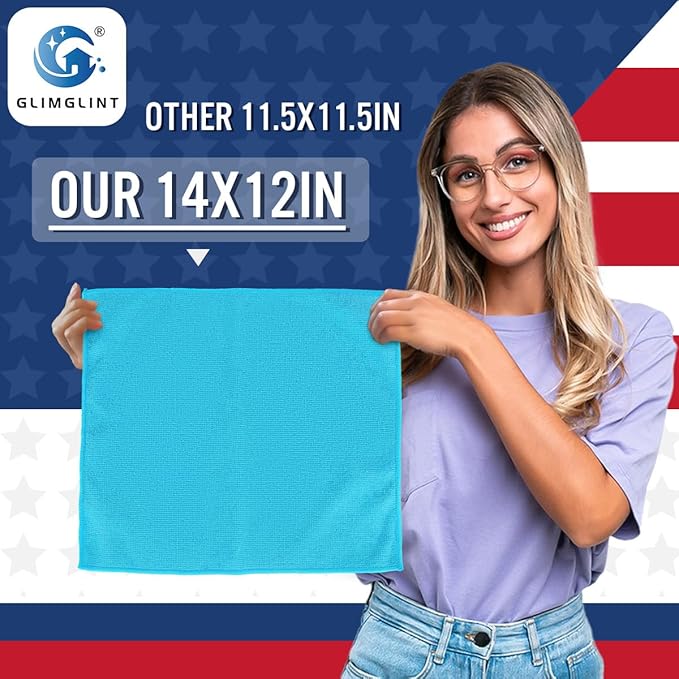 GLIMGLINT Microfiber Cleaning Cloth, 12PK Reusable Cleaning Rags, Highly - Image 2
