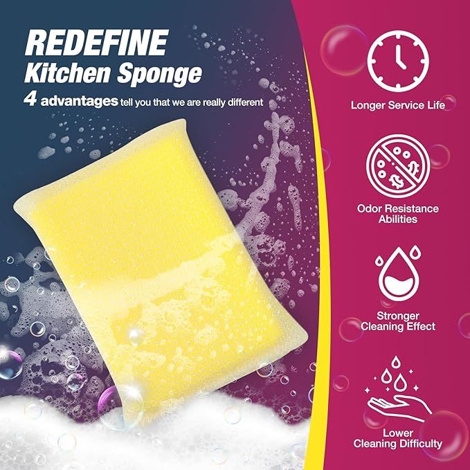 8 Pads Kitchen Sponges All-Purpose Non Scratch Dish Sponge，Multipurpose Used - Image 2