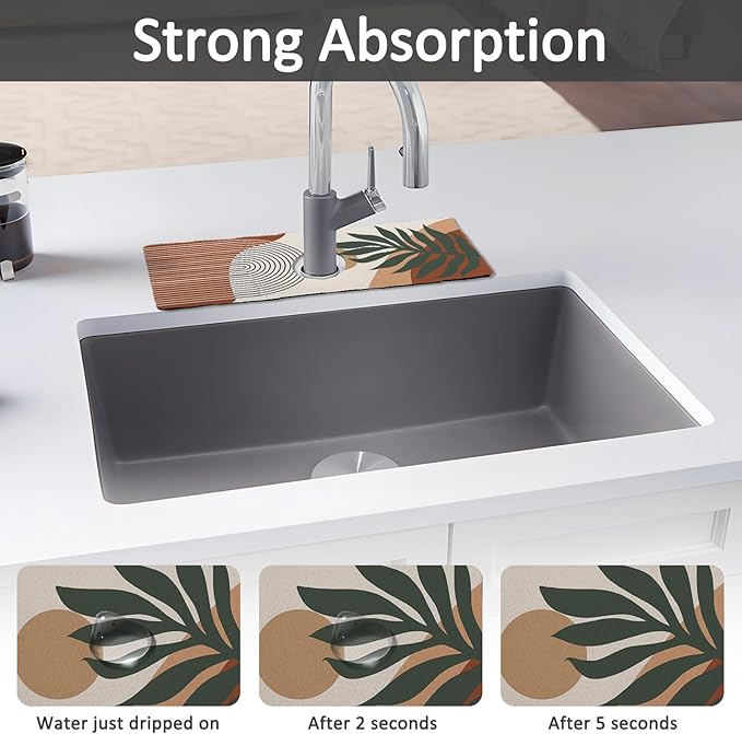2PCS 15" X 5.5" Kitchen Sink Splash Guard Faucet Mat Boho Super Absorbent Fast - Image 3