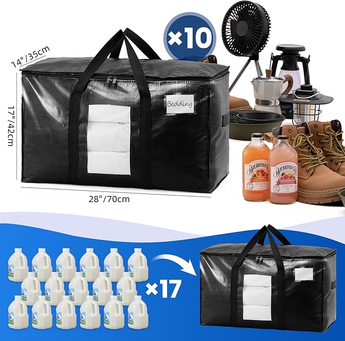 TAILI Extra Large Moving Bags, 10 Pack Black Heavy Duty Totes - Image 6