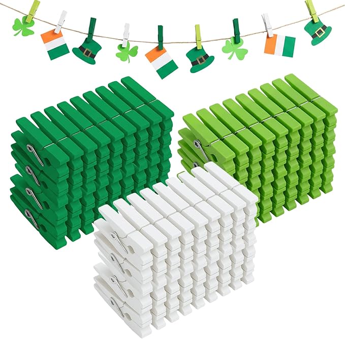 Weysat 120 Pcs St. Patrick's Day Clothes Pins 2.9 Inch Wooden Clothespins Deep by Weysat